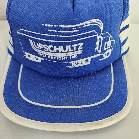 Vintage Lifschultz Freight Blue and White Three Stripe Snapback Trucker Hat - Picture 2 of 7